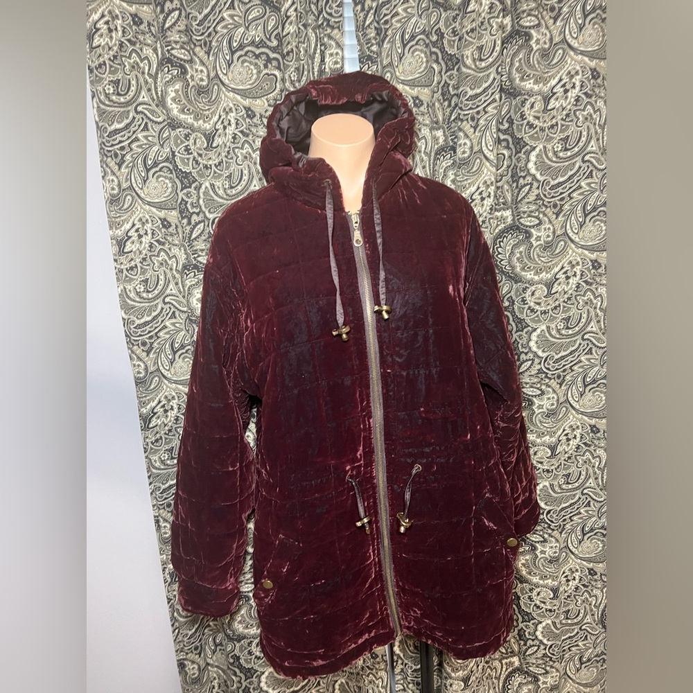 VTG East West Quilted Women's Dark Red Velour Coat Size: S